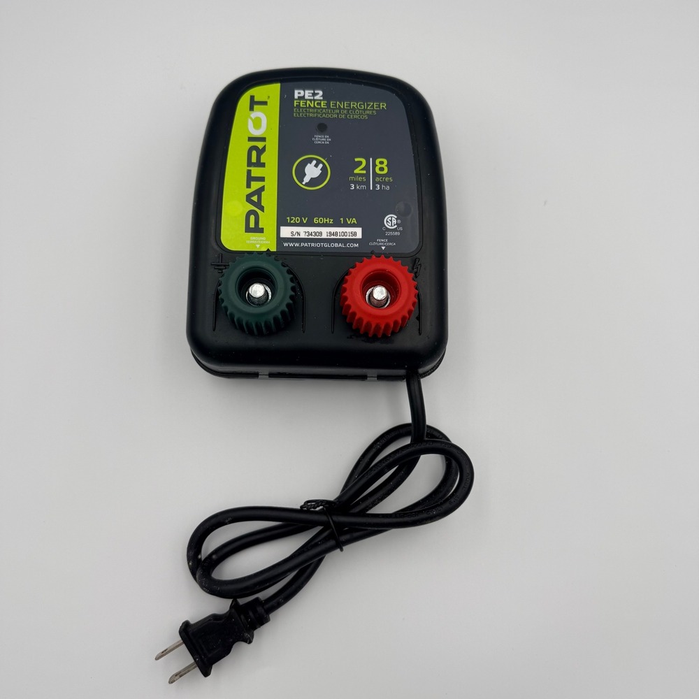 Patriot PE2 Electric Fence Energizer 2 Mile 8 Acre 120V AC Plug-In Charger Black